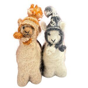 Handmade Alpaca Wool Ornaments Set With Knit Hat & Scarf